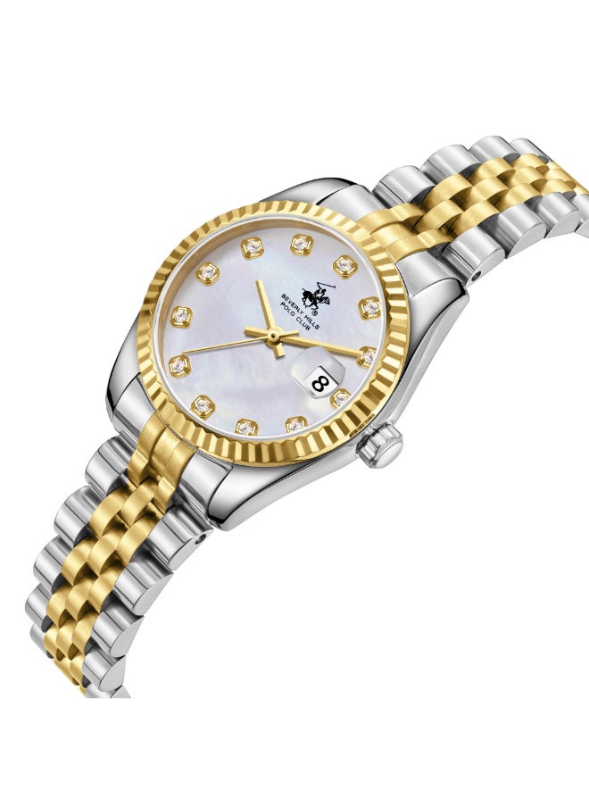 BEVERLY HILLS POLO CLUB BP3707X.220 Women Analog Display Watch & Metal Strap Silver/Gold