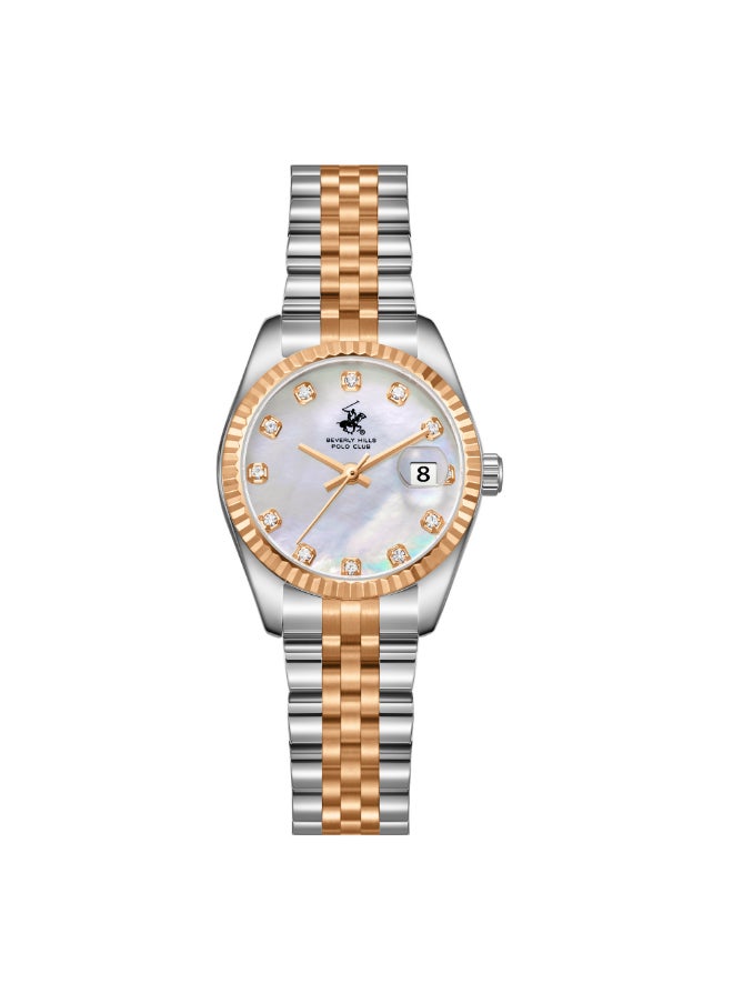 BEVERLY HILLS POLO CLUB BP3707X.520 Women Analog Display Watch & Metal Strap Silver/Rose Gold