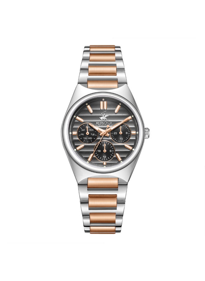 BEVERLY HILLS POLO CLUB BP3746C.360 Women Multi Function Display Watch & Metal Strap Silver/Rose Gold