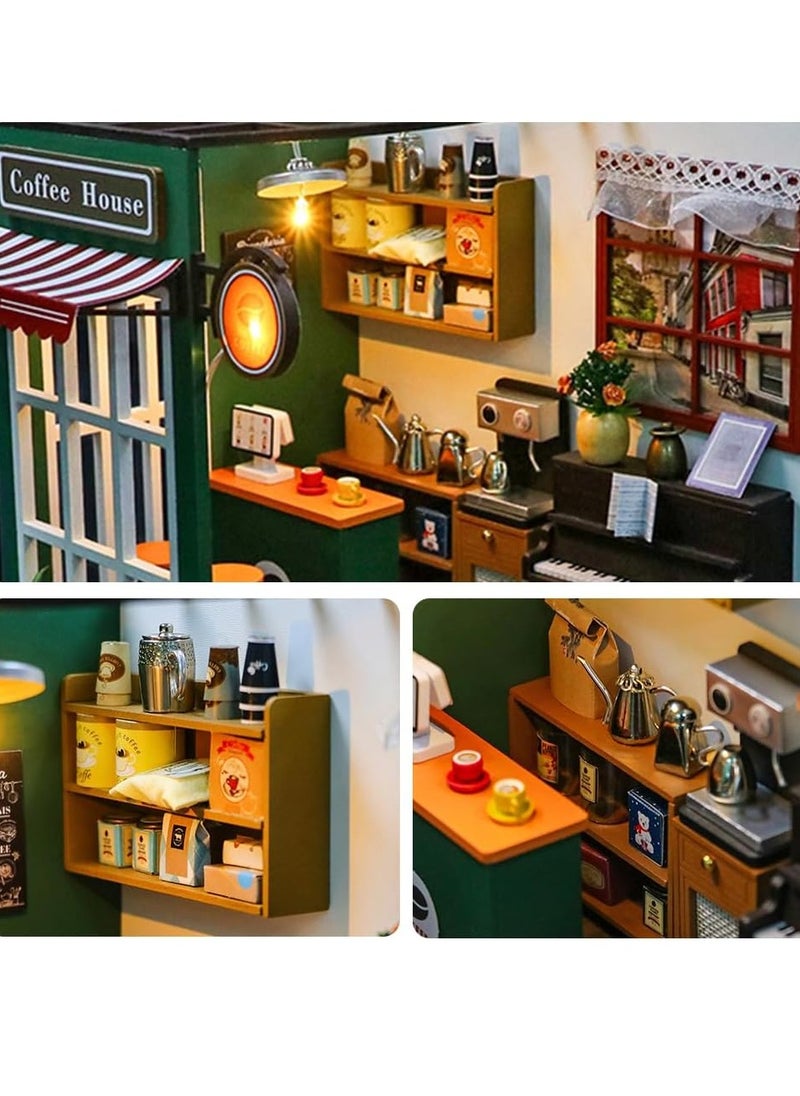 DIY miniature dollhouse kit, mini house making kit with furniture and lights, small house kit for adults, birthday, hobby handmade gifts between holidays, coffee house