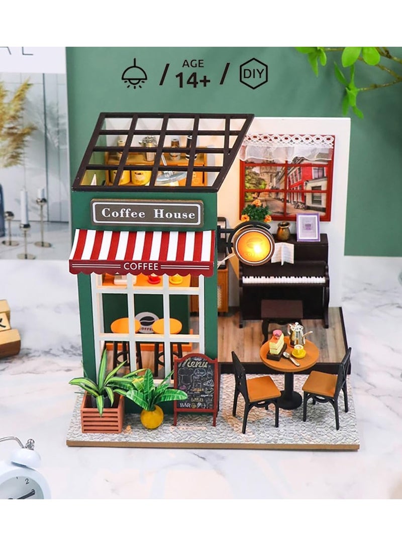 DIY miniature dollhouse kit, mini house making kit with furniture and lights, small house kit for adults, birthday, hobby handmade gifts between holidays, coffee house