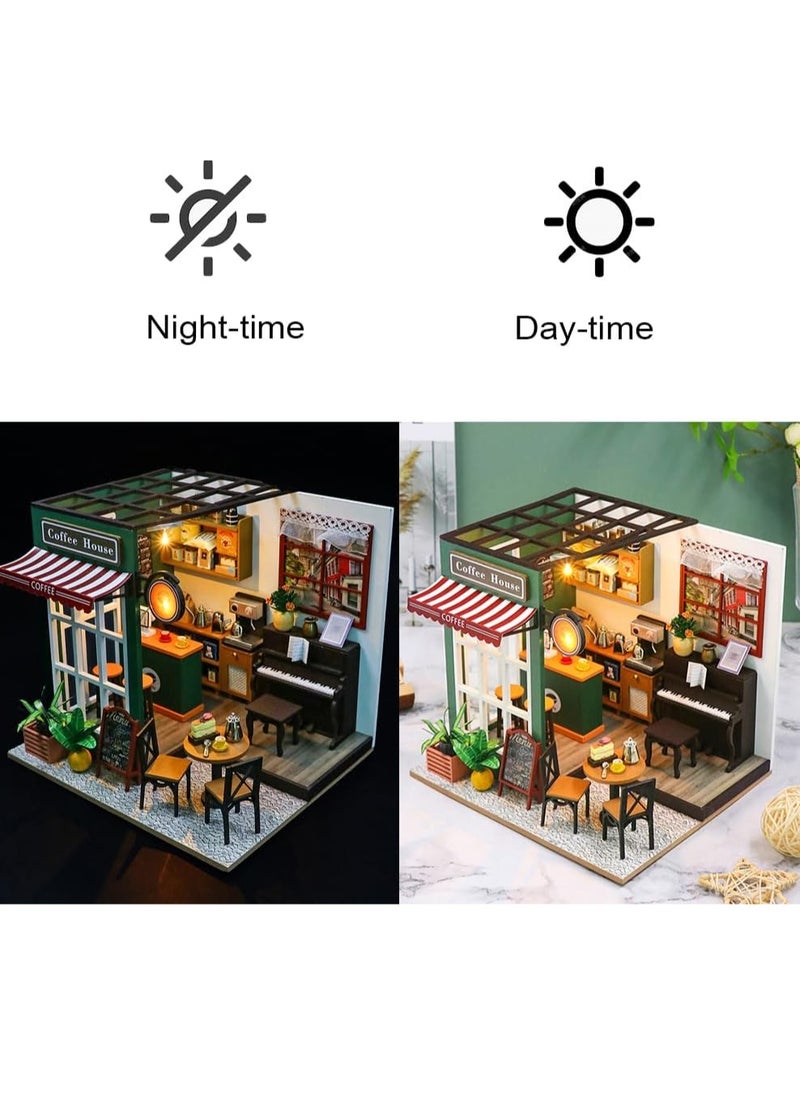 DIY miniature dollhouse kit, mini house making kit with furniture and lights, small house kit for adults, birthday, hobby handmade gifts between holidays, coffee house
