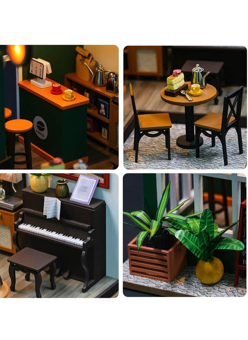 DIY miniature dollhouse kit, mini house making kit with furniture and lights, small house kit for adults, birthday, hobby handmade gifts between holidays, coffee house