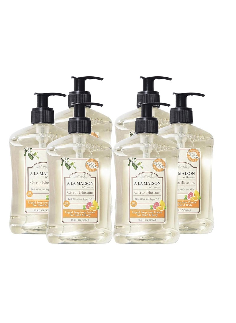 A LA MAISON French Liquid Hand Soap, Citrus Blossom - Natural Hand Wash Made with Essential Oils - Biodegradable, Plant-Based, Vegan, Cruelty-Free, Alcohol & Paraben Free (16.9 oz, 6 Pack)