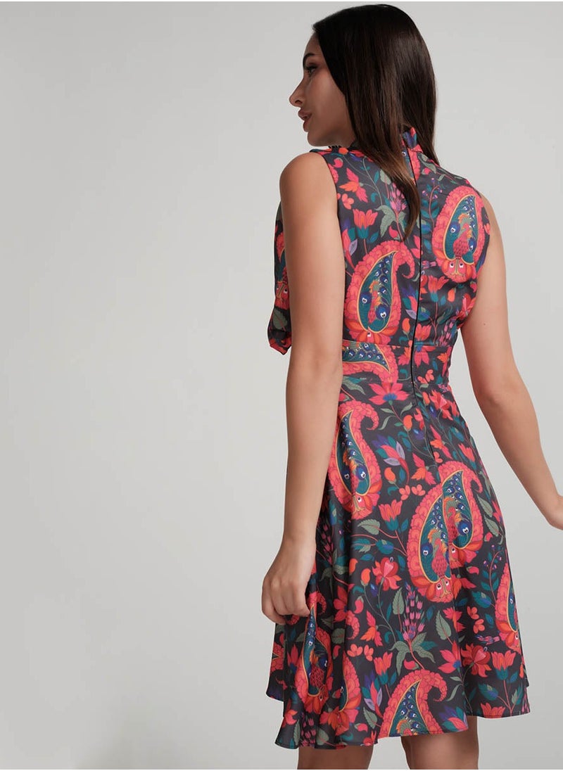 Floral Tie-Neck Dress