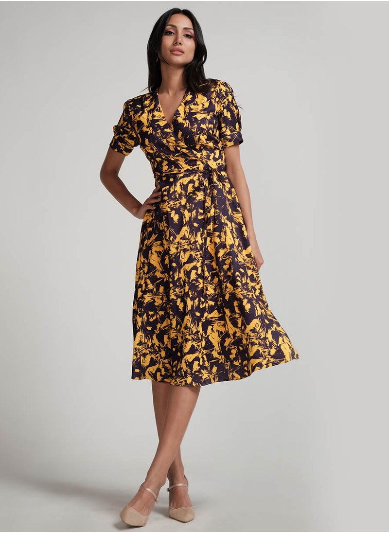 Printed Wrap Midi Dress