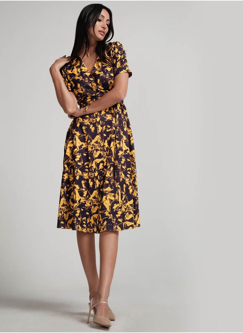 Printed Wrap Midi Dress