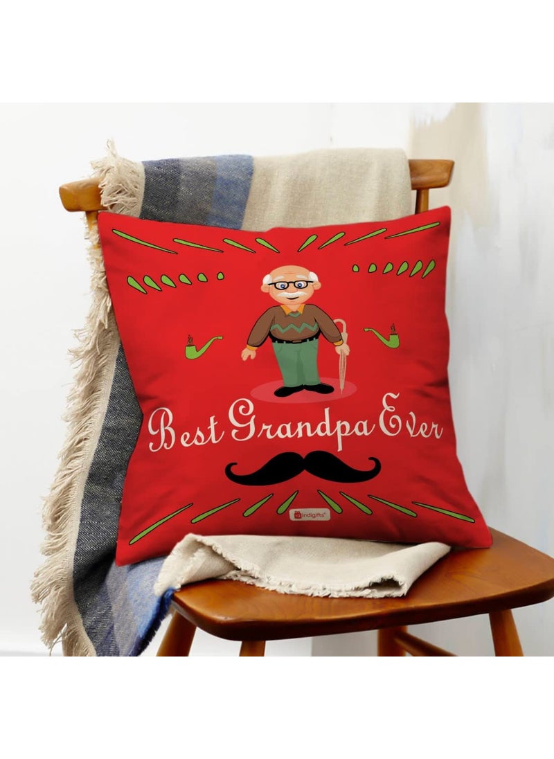 Indigifts Grandparents Best Grandpa Ever Quote Comic Folk Style Red Cushion Cover 12x12 inches with Filler for Grandfather-Granddad-Dada-Nana-Birthday