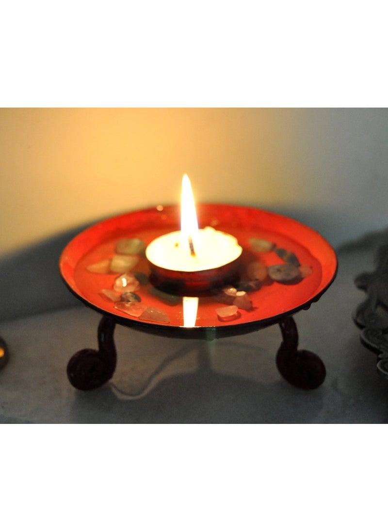 Lalhaveli Puja Diya Tealight Holder for Home Living Room Decoration Lighting Candle Holder Wrought Iron Stand (2x4.5 Inch)