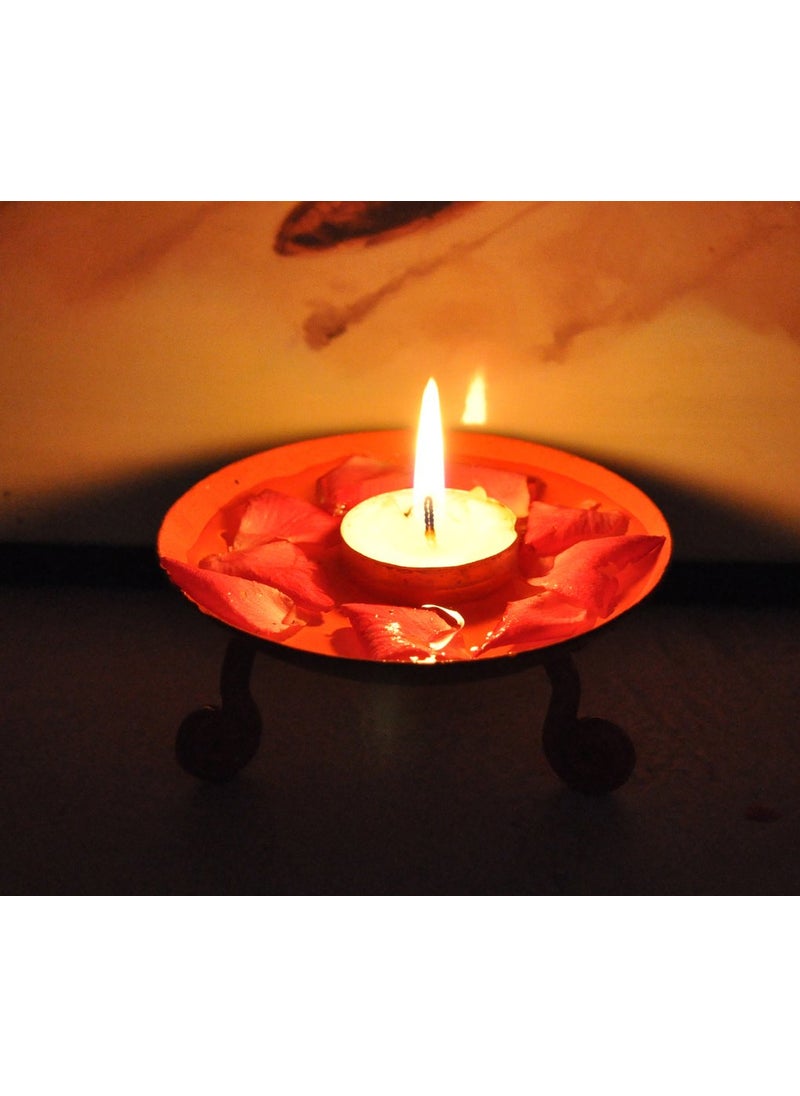 Lalhaveli Puja Diya Tealight Holder for Home Living Room Decoration Lighting Candle Holder Wrought Iron Stand (2x4.5 Inch)
