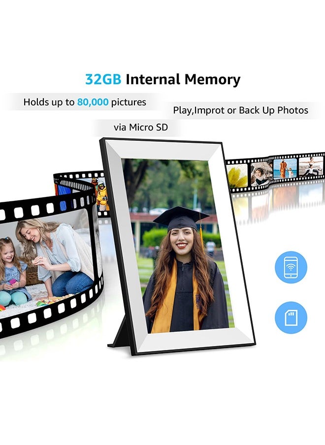 Frameo Digital Picture Frame,WiFi Slideshow Digital Photo Frame with 10.1 Inch IPS Touch Screen,Load from Phone to 32GB Digital Frame,Smart Rotating Pictures via White Electronic Picture Frame,Gift