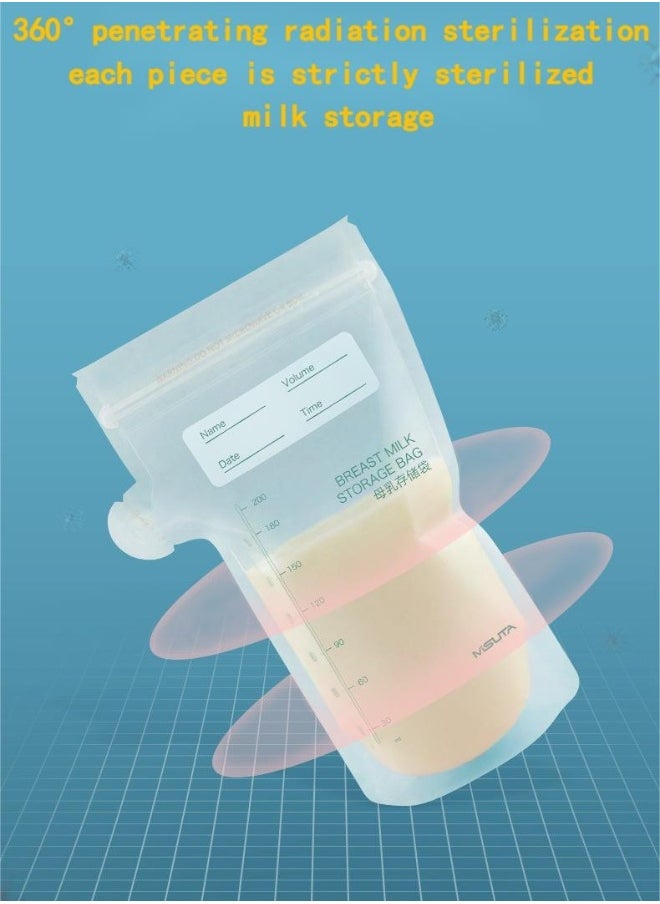 60-Piece 200ml Breast Milk Storage Bags，Baby Self-standing Bottom Design Breast Milk Storage Bags for Baby With Double Zipper