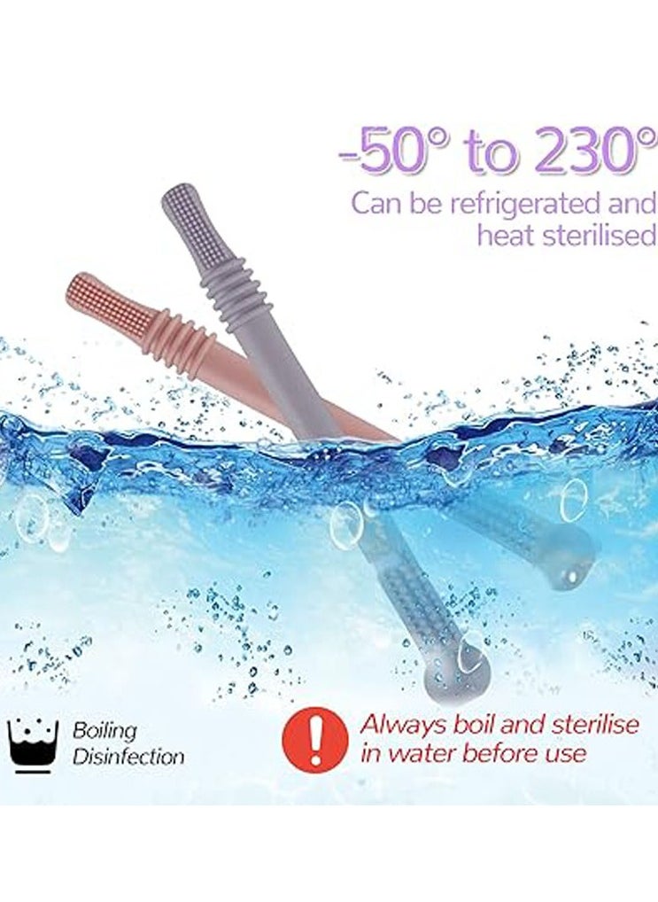 Hollow Teether Tube Chew Straw Toy for Infant Toddlers Silicone Tubes Teething Toys for Babies 3-12 Months BPA Free/Freezable/Dishwasher and Refrigerator Safe