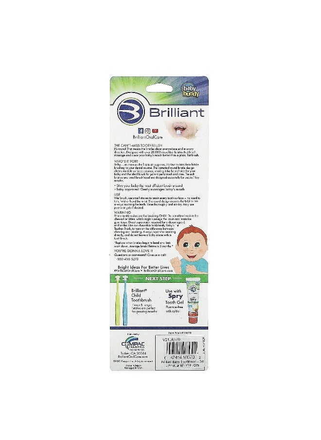 Baby Buddy, Brilliant, Baby Toothbrush, 4-24 Months, Pink, Mint, Yellow , 3 Toothbrushes