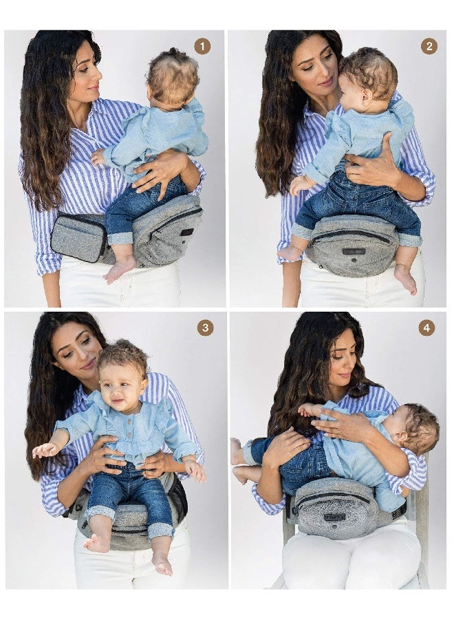 Hip Seat Baby Carrier, Ergonomic Bench Design, Adjustable Waistband, Various Pockets, Newborns to Toddlers up to 44 lbs, All-Seasons Carrier, Grey