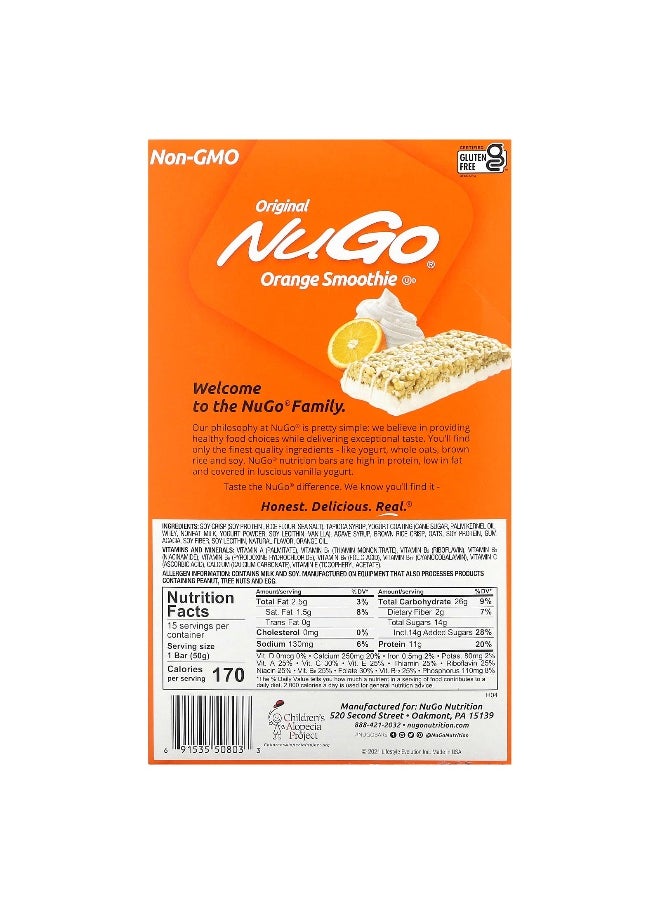 NuGo Nutrition, Orange Smoothie Bars, 15 Bars, 1.76 oz (50 g) Each