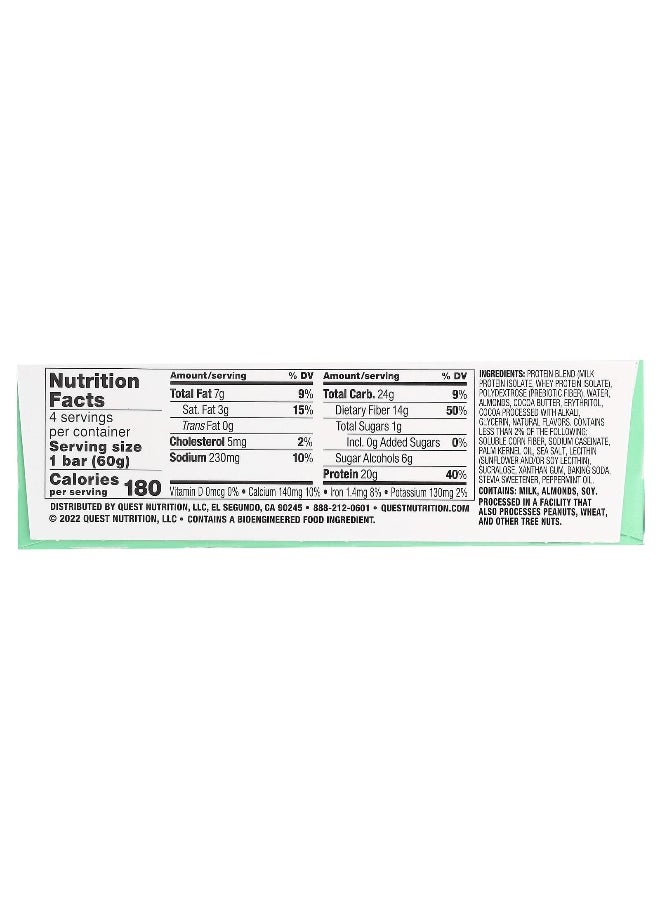 Quest Nutrition, Protein Bar, Mint Chocolate Chunk, 4 Bars, 2.12 oz (60 g) Each