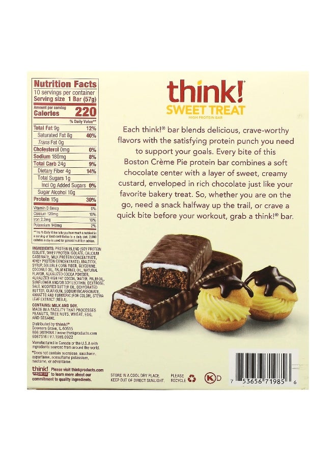 Think !, Sweet Treat, High Protein Bar, Boston Creme Pie, 10 Bars, 2.1 oz (57 g)