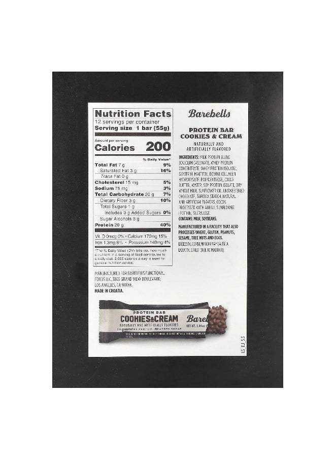 Barebells, Protein Bar, Cookies & Cream, 12 Bars, 1.94 oz (55 g) Each