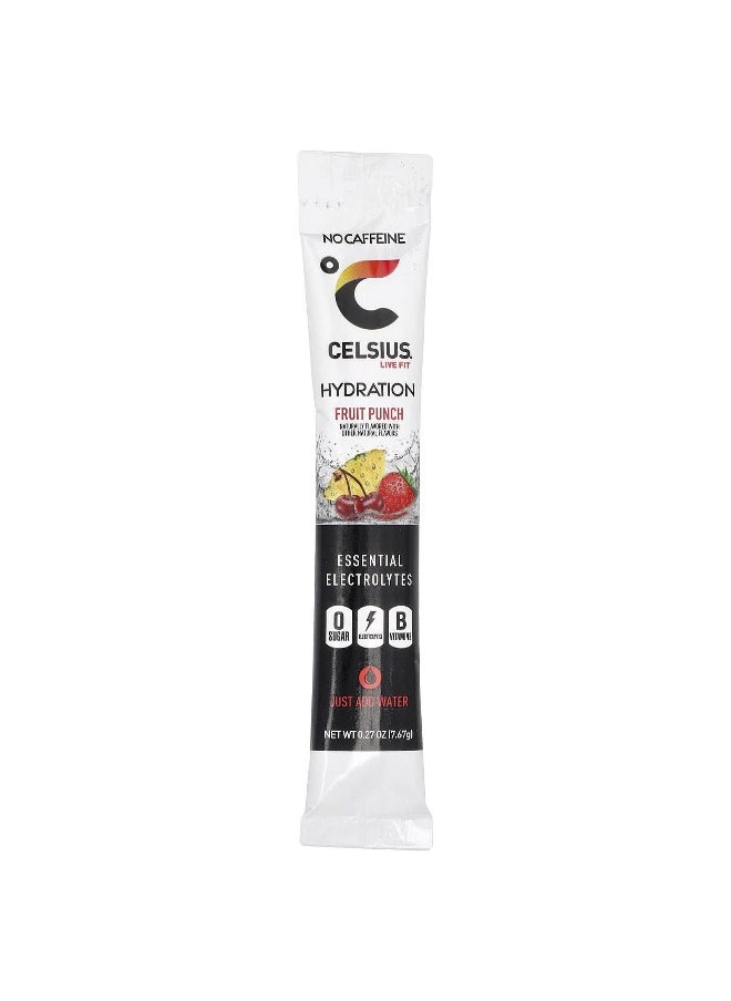 Celsius, Live Fit, Hydration, Essential Electrolytes, No Caffeine, Fruit Punch, 14 Hydration Powder Sticks, 0.27 oz (7.76 g) Each