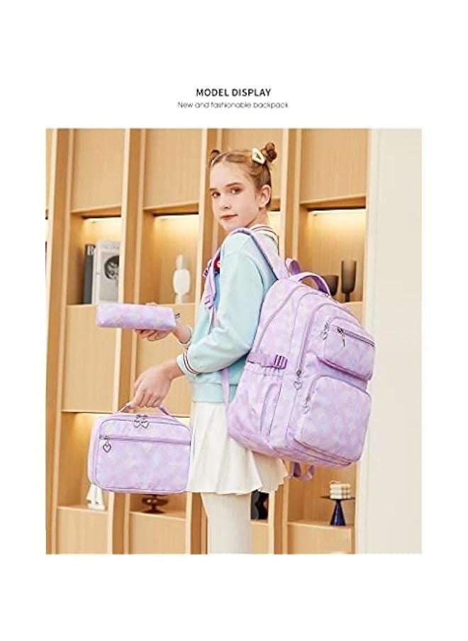 School Backpack Set for Girls Kids Elementary Middle Back Pack Bookbag with Lunch Bag