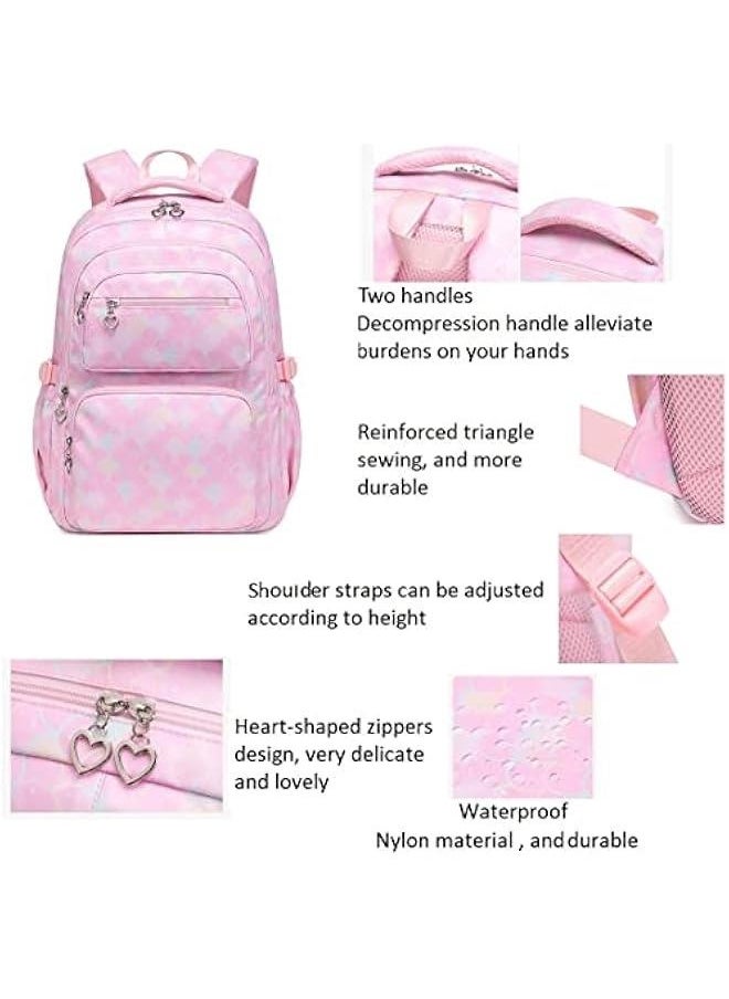 School Backpack Set for Girls Kids Elementary Middle Back Pack Bookbag with Lunch Bag