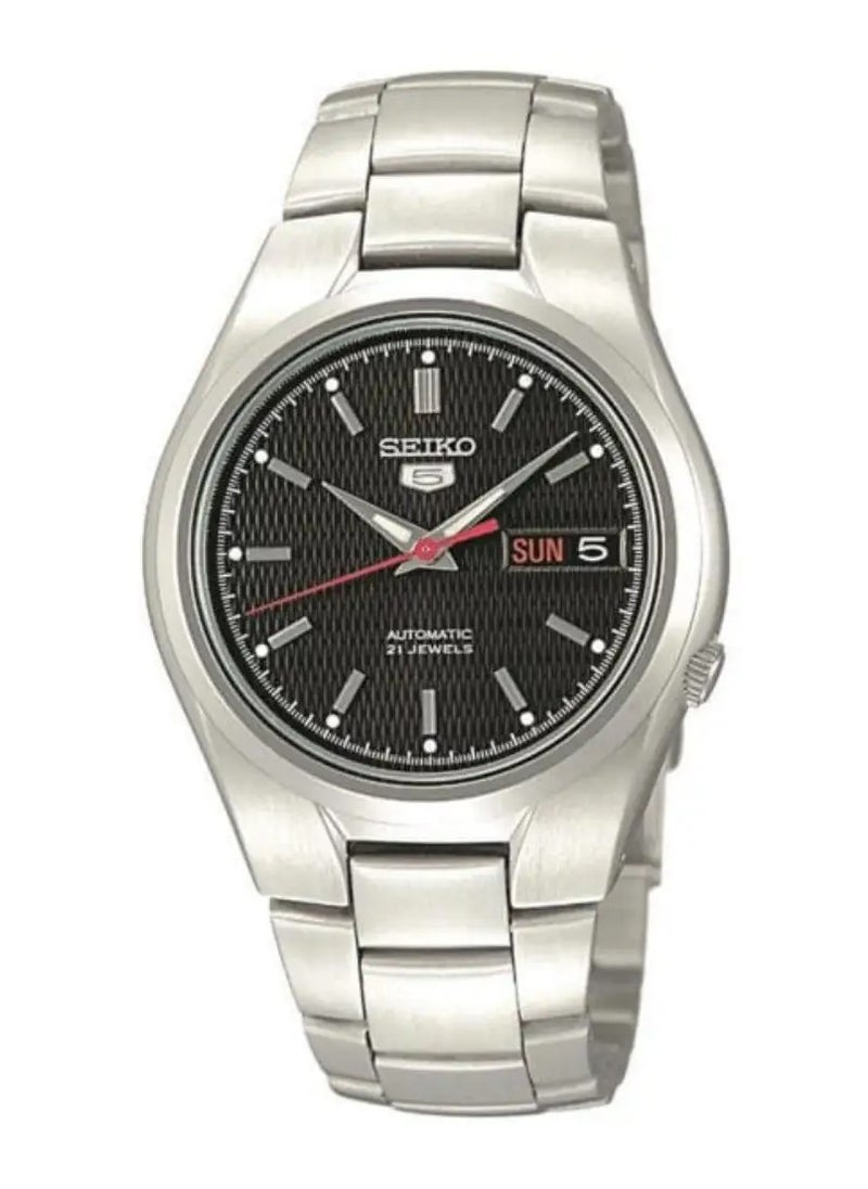 SNK607K1 Men's Automatic Analog Watch, Black Dial, Silver Stainless Steel Bracelet, Day-Date Display, 30M Water Resistant