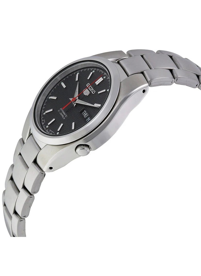 SNK607K1 Men's Automatic Analog Watch, Black Dial, Silver Stainless Steel Bracelet, Day-Date Display, 30M Water Resistant