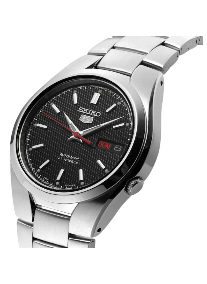 SNK607K1 Men's Automatic Analog Watch, Black Dial, Silver Stainless Steel Bracelet, Day-Date Display, 30M Water Resistant