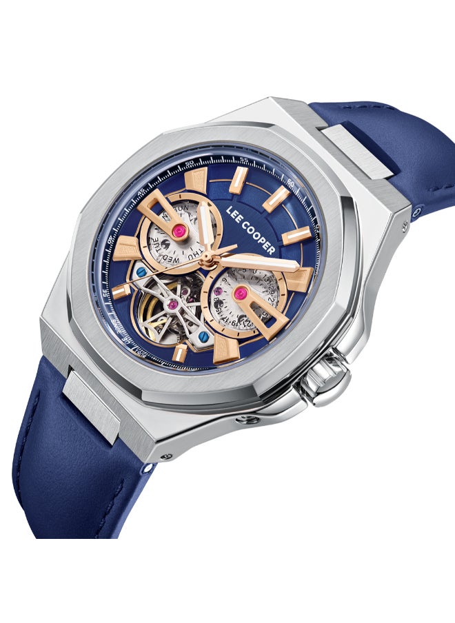 LEE COOPER LC08125.399 Men Automatic Display Watch & Leather Strap Dark Blue