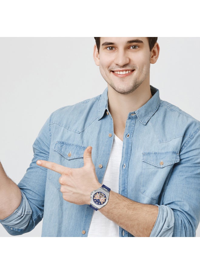 LEE COOPER LC08125.399 Men Automatic Display Watch & Leather Strap Dark Blue