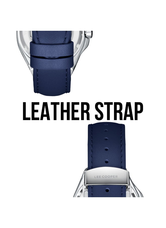 LEE COOPER LC08125.399 Men Automatic Display Watch & Leather Strap Dark Blue