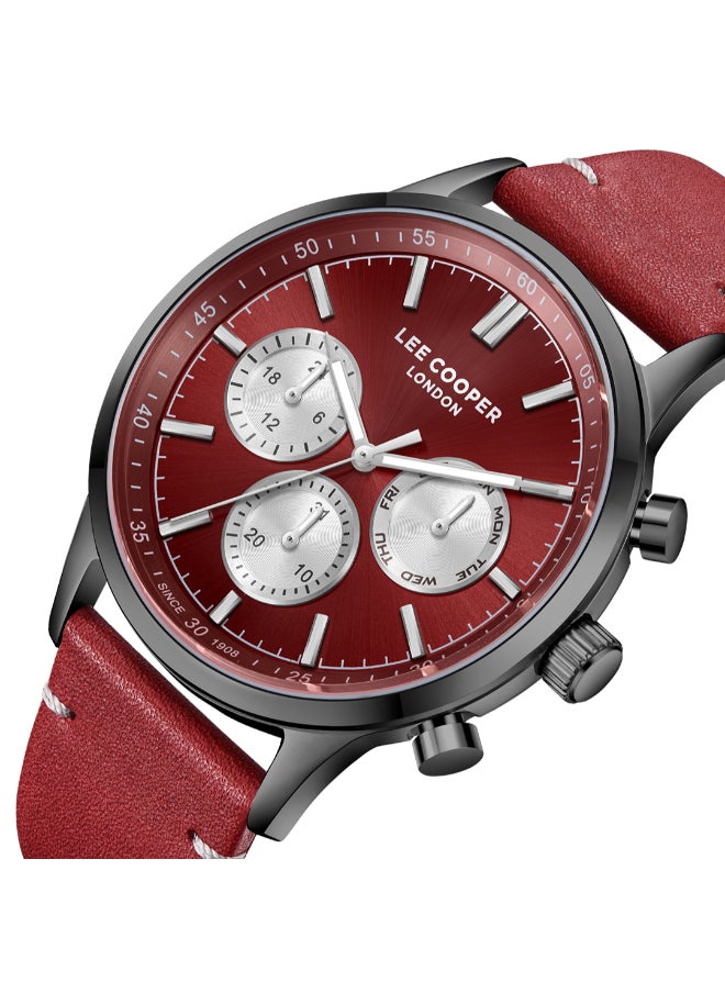 LEE COOPER LC08001.688 Men Multi Function Display Watch & Leather Strap Red