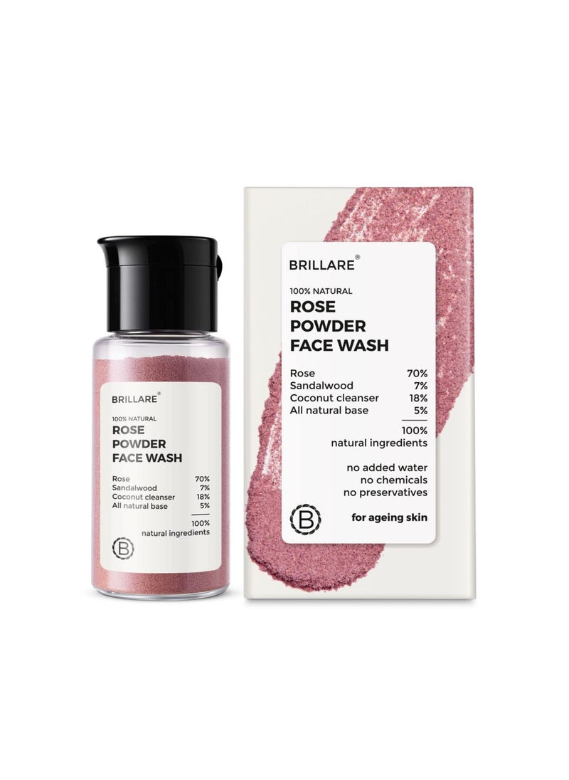 Brillare Rose Face Wash, Anti Ageing Skin, Sandalwood & Coconut Face Wash for Hydration, Reduce Wrinkles & Provides Supple Look, 100% Natural Powder Face Wash, 15g