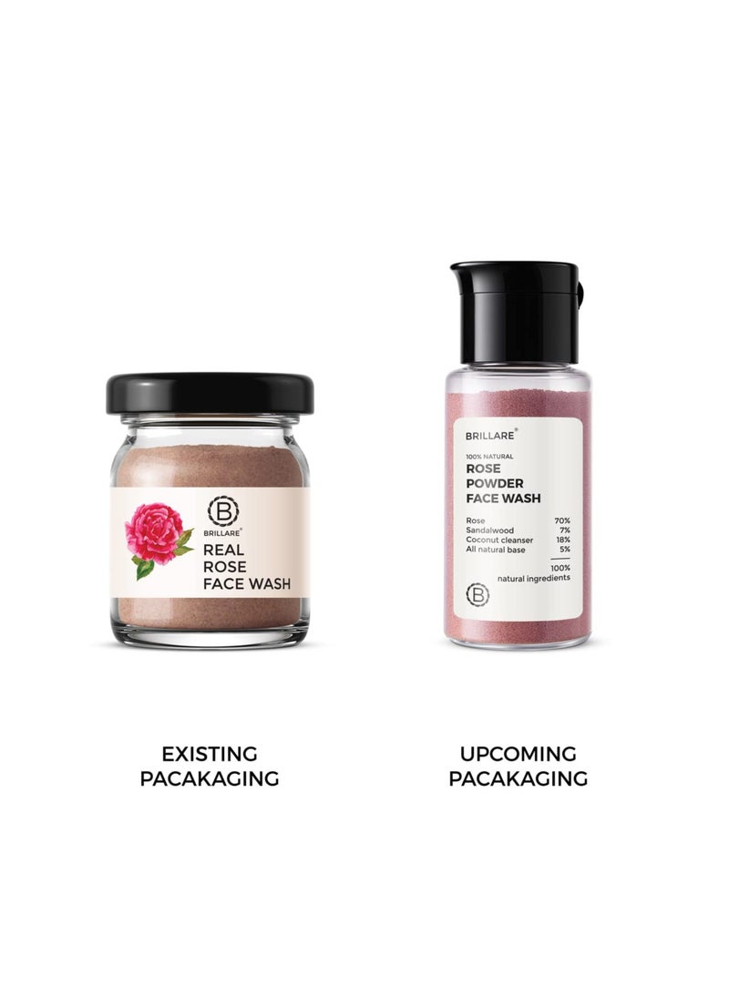 Brillare Rose Face Wash, Anti Ageing Skin, Sandalwood & Coconut Face Wash for Hydration, Reduce Wrinkles & Provides Supple Look, 100% Natural Powder Face Wash, 15g