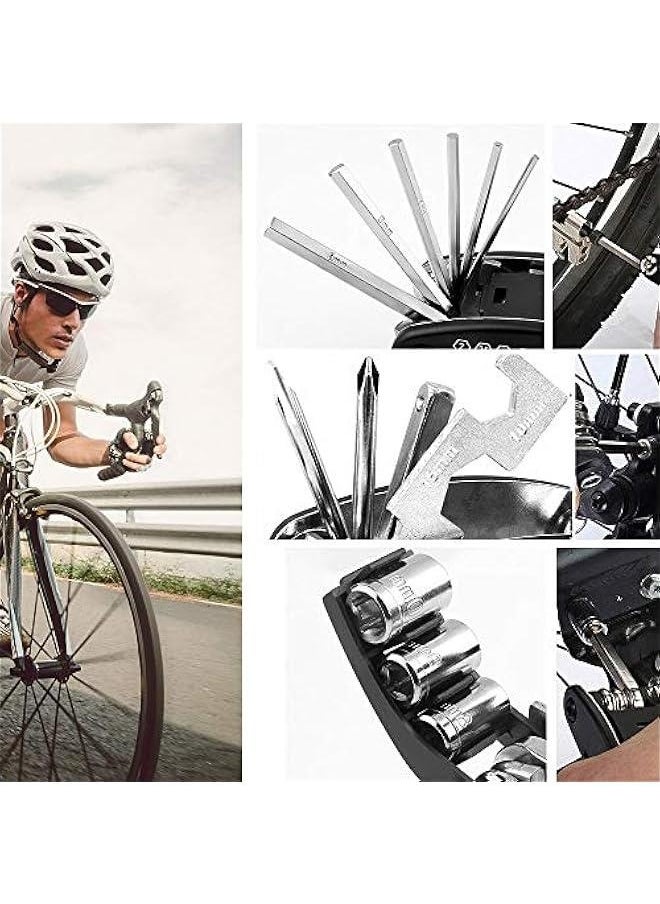 Bike Repair Tool Kit, 16 in 1 Multifunction Bicycle Repair Kit Heat-Treated Cycling Maintenance Tool with Tyre Lever, Allen Wrench, Tyre Patches, Metal Rasp, Handy Storage Case