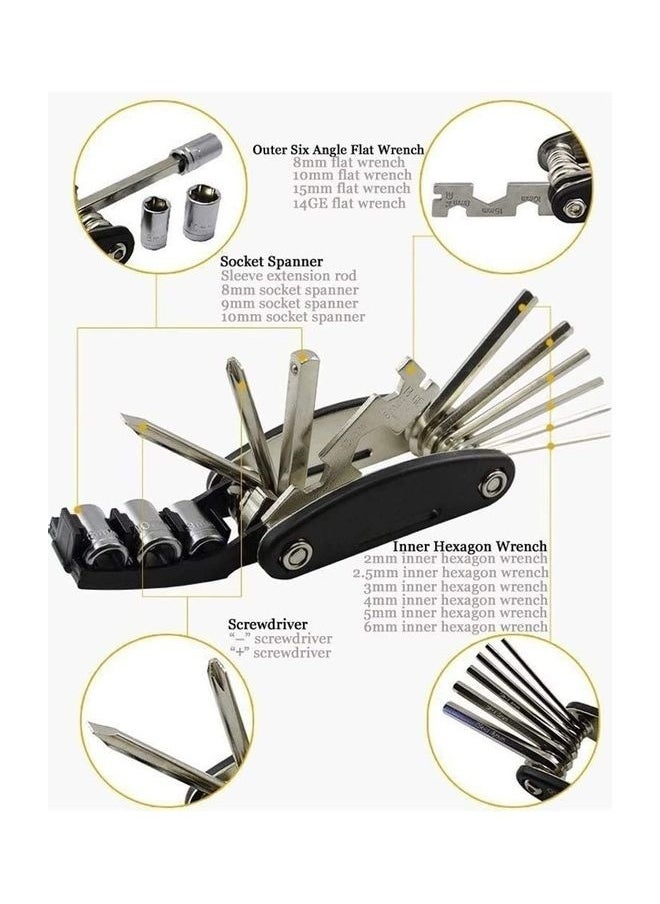 16 In 1 Multi-Functional Bicycle Repair Kit Set With Saddle Bag