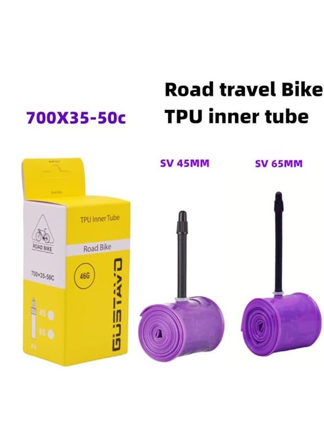 Ultralight TPU Inner Tube 700C x 35-50C per pack for gravel bikes, road bikes, 45/2.559 TPU tires, French valve tube replacement