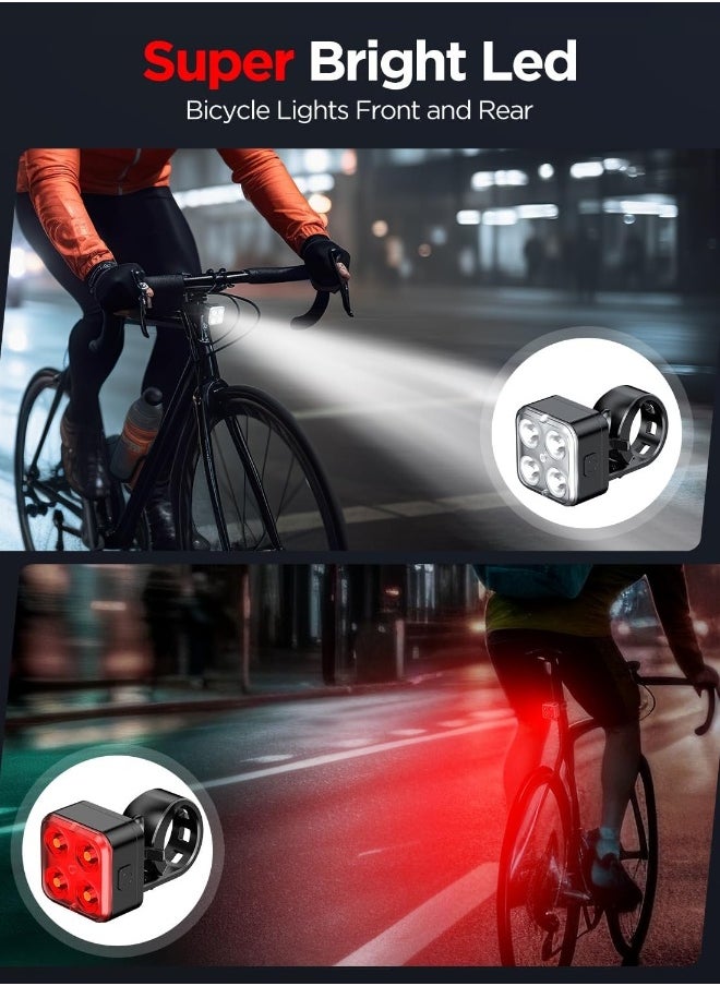 Bike Lights Set, Rechargeable Bicycle Lights Front and Rear, 4 Light Mode Options, Bike Headlight, IPX4 Waterproof, Easy to Install for Men Women Road (2 Pack)