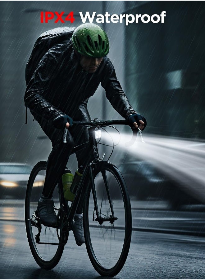 Bike Lights Set, Rechargeable Bicycle Lights Front and Rear, 4 Light Mode Options, Bike Headlight, IPX4 Waterproof, Easy to Install for Men Women Road (2 Pack)