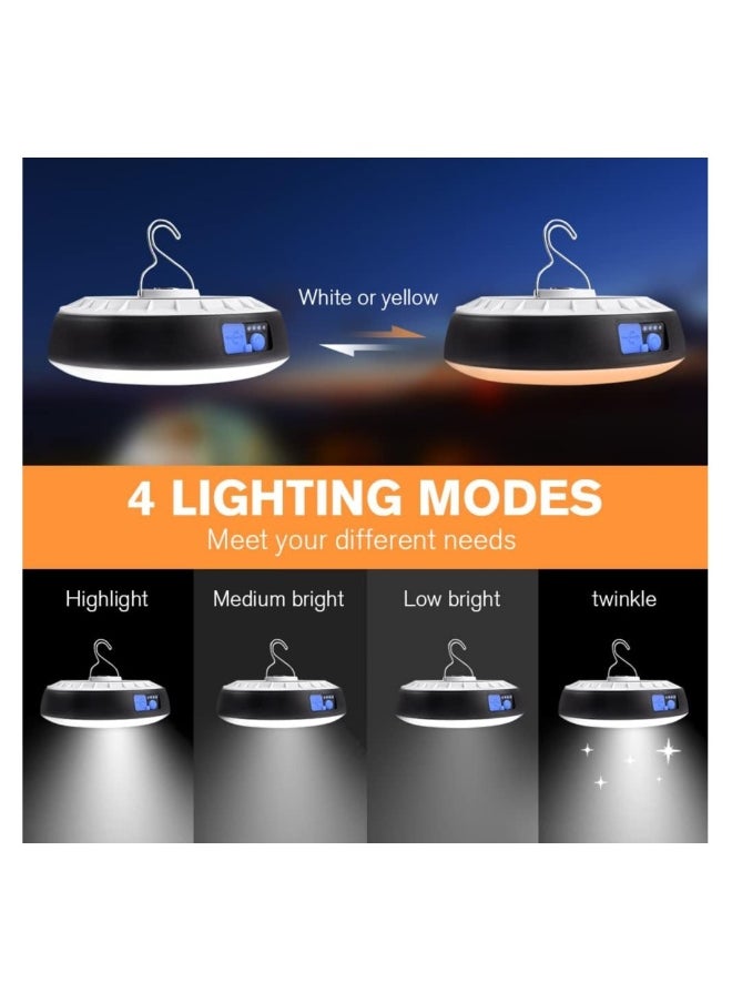Solar Camping Light, USB Rechargeable Lantern Waterproof Lights with Remote Control, Portable LED Camping Light wiht Magnetic Base for Camping Hurricanes Power Outages Homes