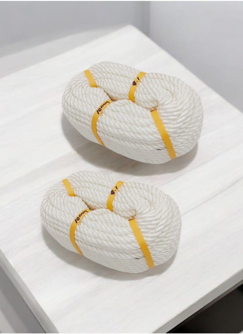 Mowa Heavy Duty Nylon Clothesline Hanging Rope for Indoor and Outdoor Camping and Travel (10MM 50YRD White) Set of 2