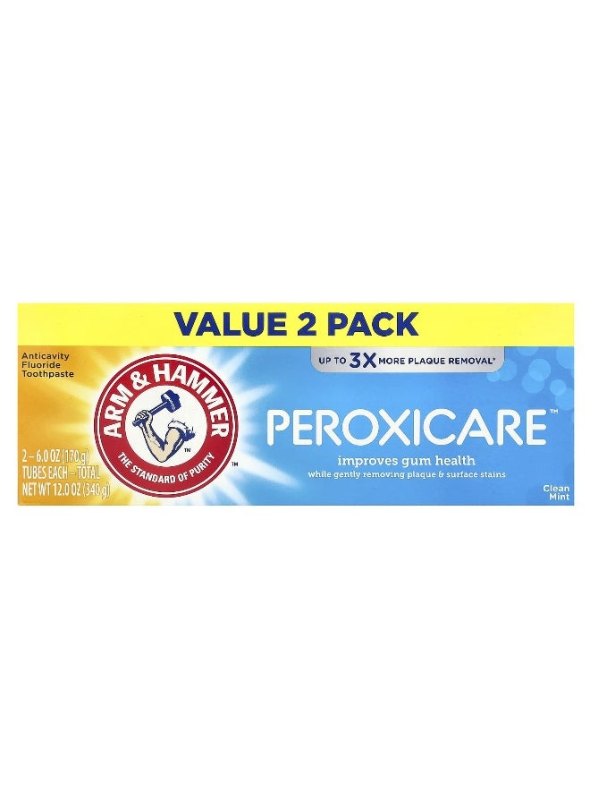 Arm & Hammer, PeroxiCare™,  Anticavity Fluoride Toothpaste, Clean Mint, Twin Pack, 6 oz (170 g) Each