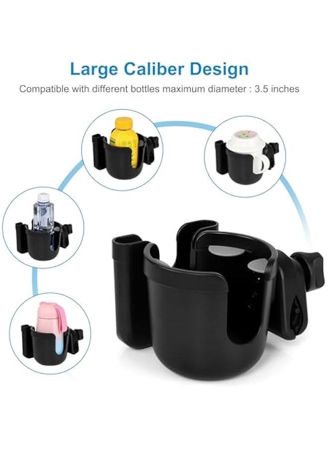 2-in-1 Walker Cup Holder with Phone Holder, Wheelchair Cup Holder, Rollator Cup Holder, Cup and Phone Holder for Walker, Wheelchair, Rollator, Mobility Scooter, Black