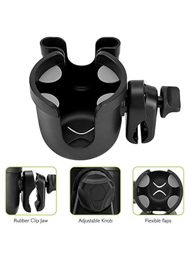 2-in-1 Walker Cup Holder with Phone Holder, Wheelchair Cup Holder, Rollator Cup Holder, Cup and Phone Holder for Walker, Wheelchair, Rollator, Mobility Scooter, Black