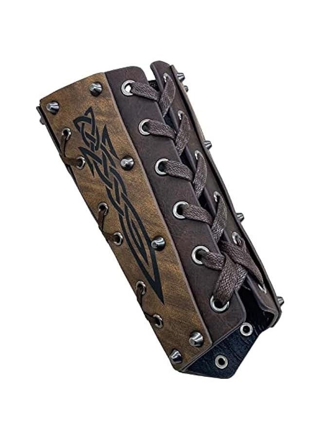 Medieval Embossed Arm Bracers, Retro Faux Leather Knight Arm Gauntlets, Vintage Renaissance Arm Guards (Brown B)