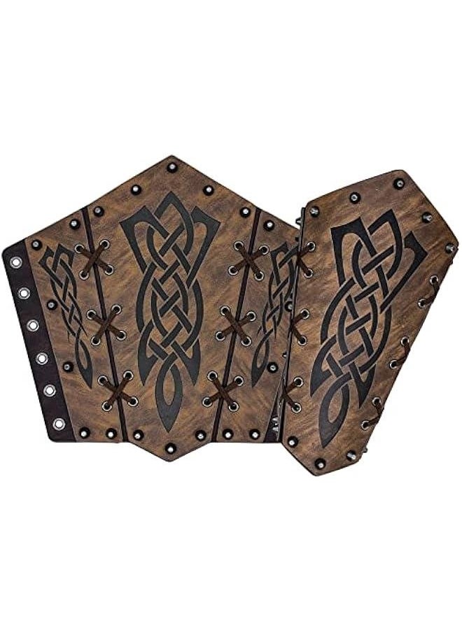 Medieval Embossed Arm Bracers, Retro Faux Leather Knight Arm Gauntlets, Vintage Renaissance Arm Guards (Brown A)