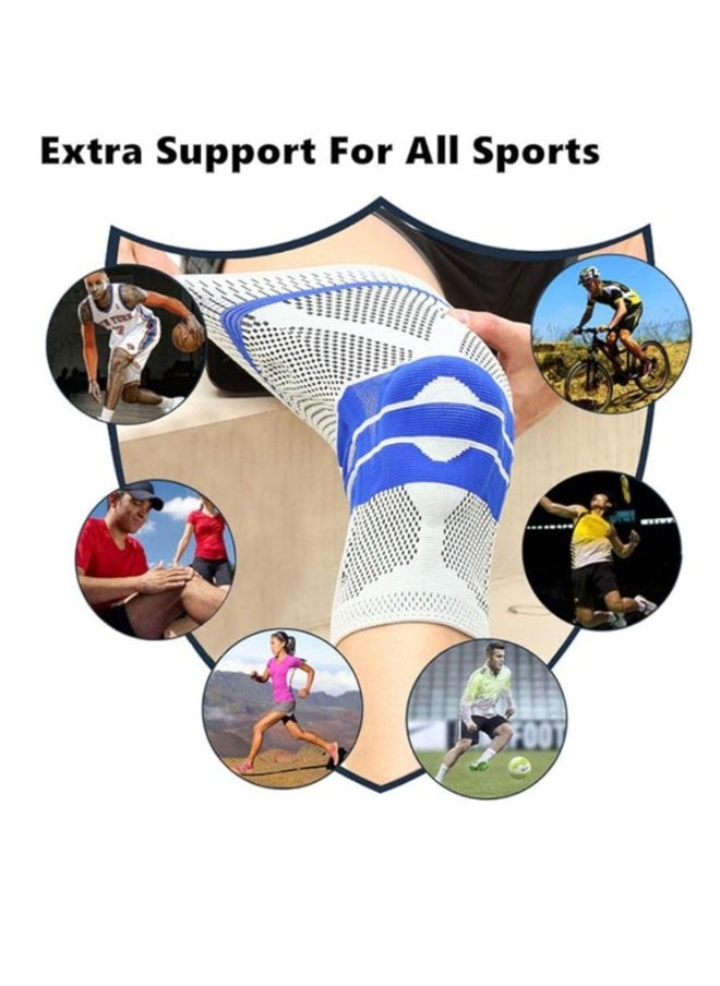 2 Pieces Adjustable Elastic Sports Knee Brace with Gel Support and Side Rods Compression Knee Pad Knee Support for Running, Basketball, Volleyball, Mountain Bike and Sports Activities