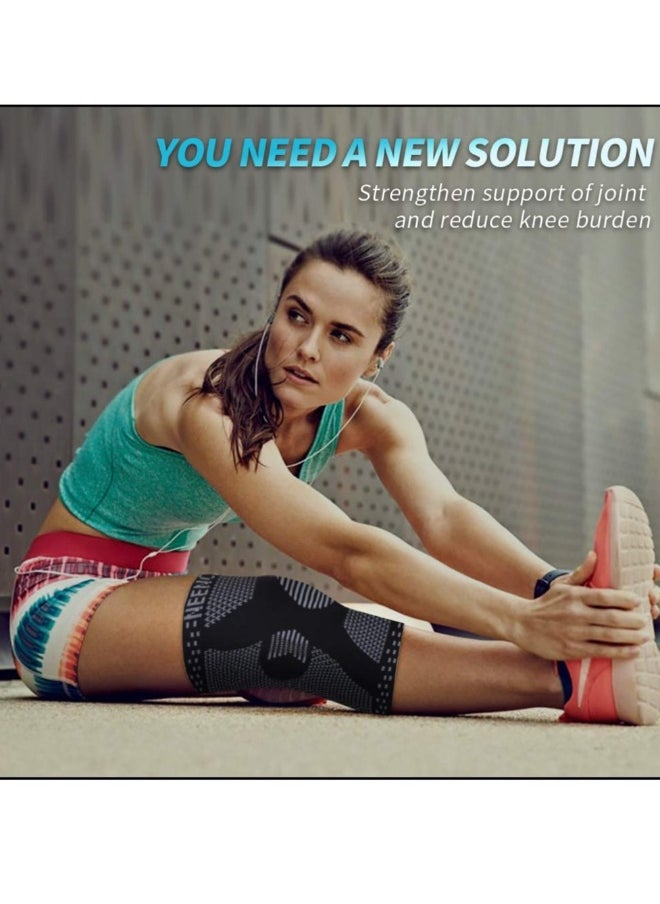 Professional knee brace for pain relief, medical knee brace with patella pad and lateral stabilizer, compression knee brace for meniscus tear, ACL injury, joint pain, runners and exercise (pair)
