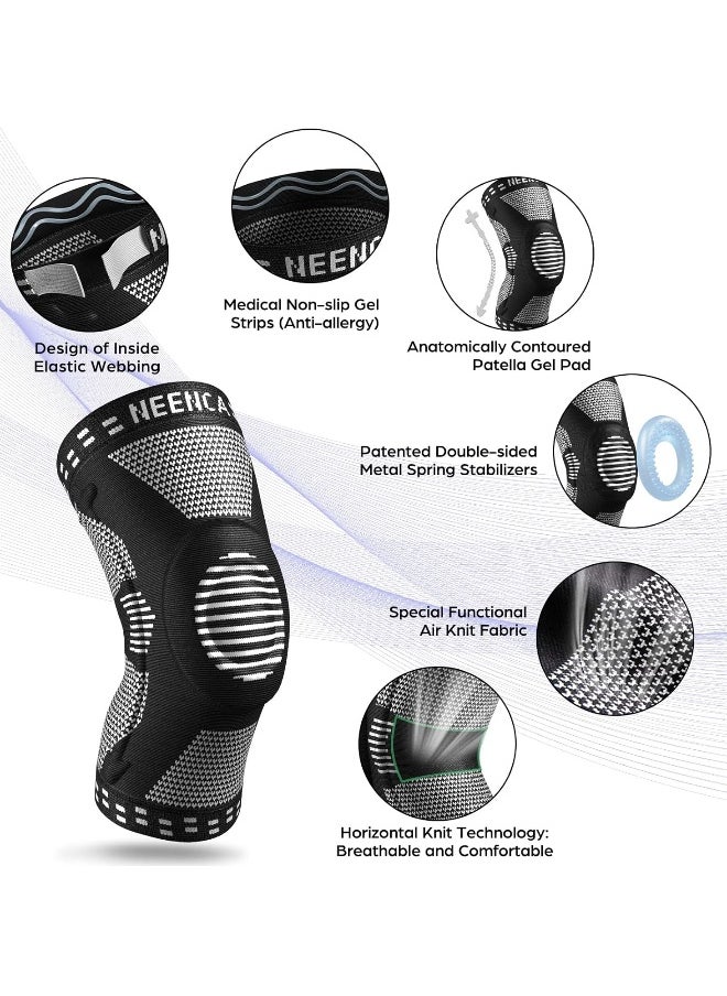 Professional knee brace for pain relief, medical knee brace with patella pad and lateral stabilizer, compression knee brace for meniscus tear, ACL injury, joint pain, runners and exercise (pair)